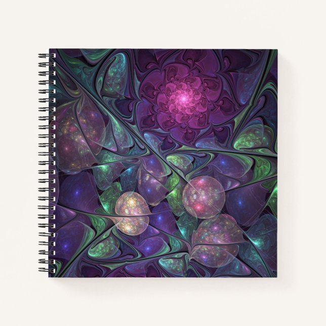Colourful Glittering Modern Abstract Fractal Art Notebook (Front)