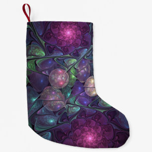 Colourful Glittering Modern Abstract Fractal Art Small Christmas Stocking