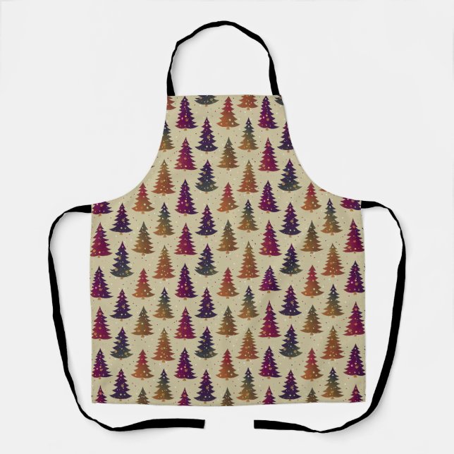 Colourful Glittery Christmas Tree Repeating Patter Apron (Front)