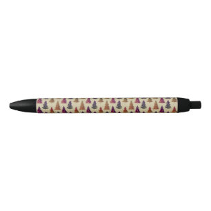 Colourful Glittery Christmas Tree Repeating Patter Black Ink Pen