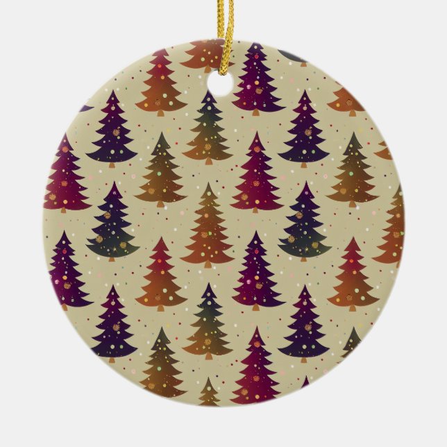 Colourful Glittery Christmas Tree Repeating Patter Ceramic Ornament (Front)
