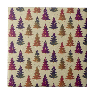 Colourful Glittery Christmas Tree Repeating Patter Ceramic Tile