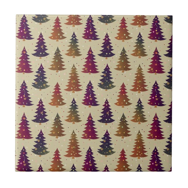 Colourful Glittery Christmas Tree Repeating Patter Ceramic Tile (Front)
