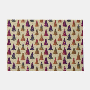 Colourful Glittery Christmas Tree Repeating Patter Doormat
