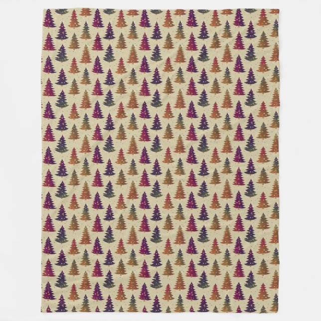 Colourful Glittery Christmas Tree Repeating Patter Fleece Blanket (Front)