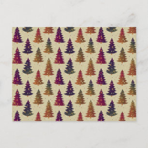 Colourful Glittery Christmas Tree Repeating Patter Holiday Postcard