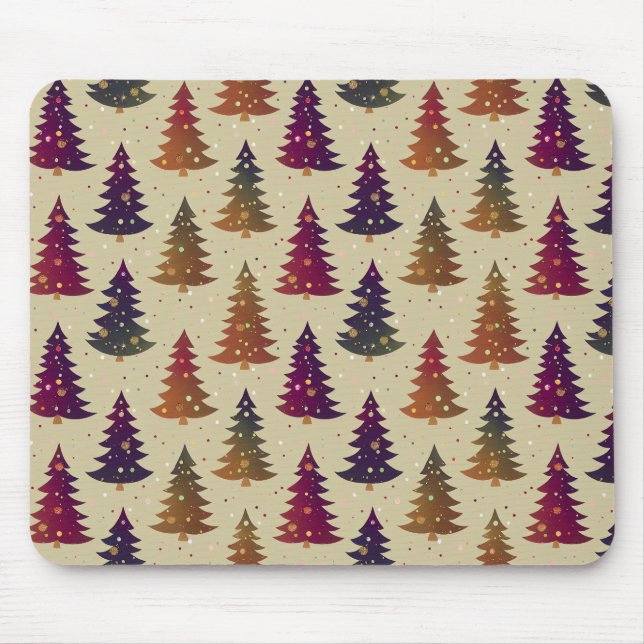 Colourful Glittery Christmas Tree Repeating Patter Mouse Pad (Front)