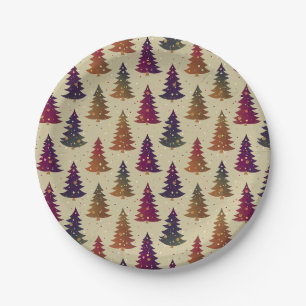 Colourful Glittery Christmas Tree Repeating Patter Paper Plate