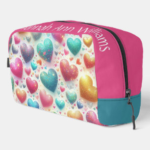 Colourful Glittery Hearts Personalised Dopp Kit