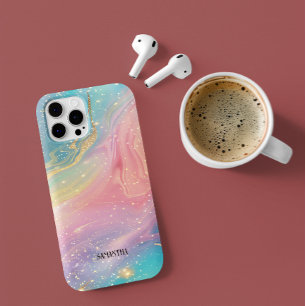 Colourful glittery ink marble texture monogram iPhone 15 pro case