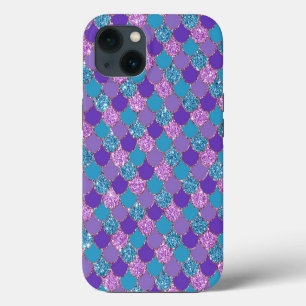 Colourful glittery mermaid scales pattern iPhone 13 case