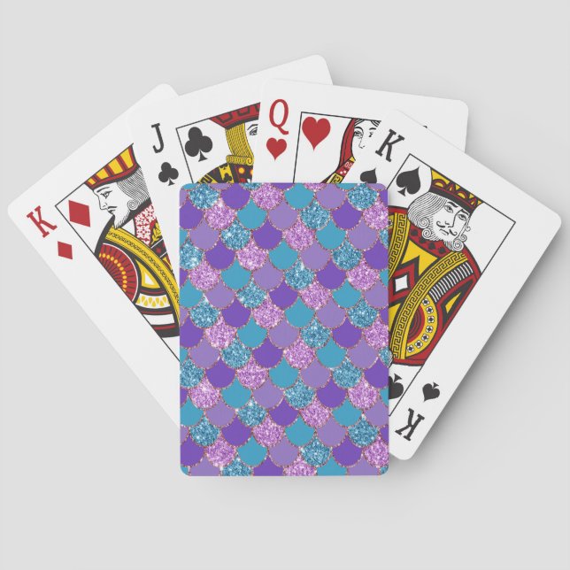 Colourful glittery mermaid scales pattern playing cards (Back)