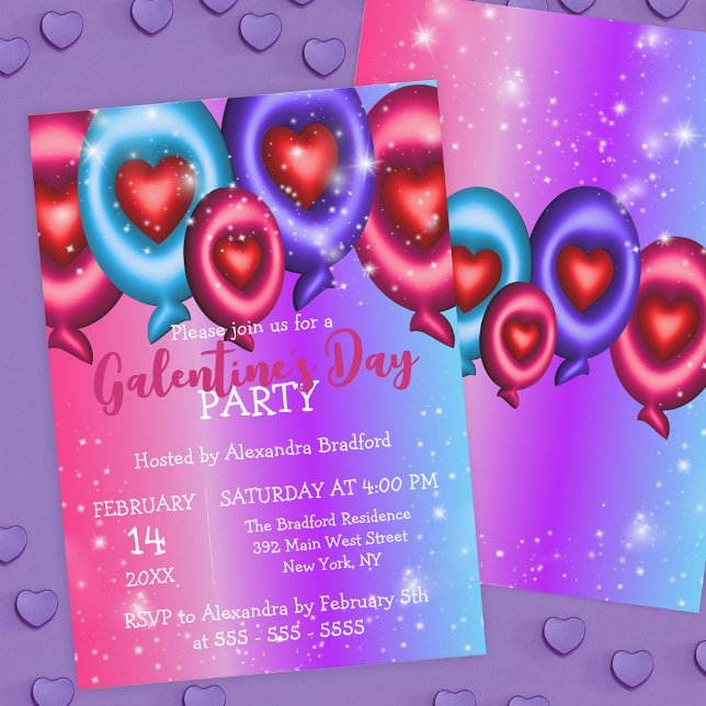 Colourful Glossy Heart Balloons Galentine's Day Invitation (Creator Uploaded)