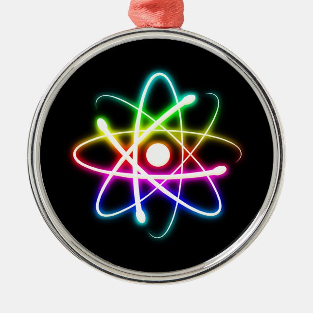 Colourful Glowing Atom Metal Ornament (Front)