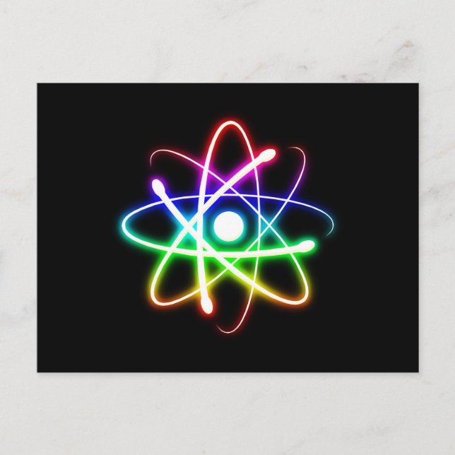 Colourful Glowing Atom Postcard (Front)