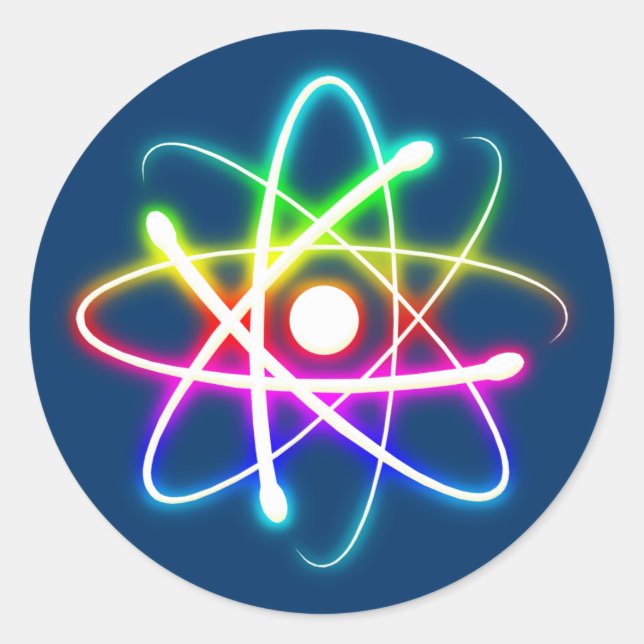 Colourful Glowing Atom - sky blue Classic Round Sticker (Front)
