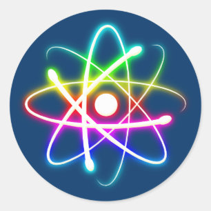 Colourful Glowing Atom - sky blue Classic Round Sticker