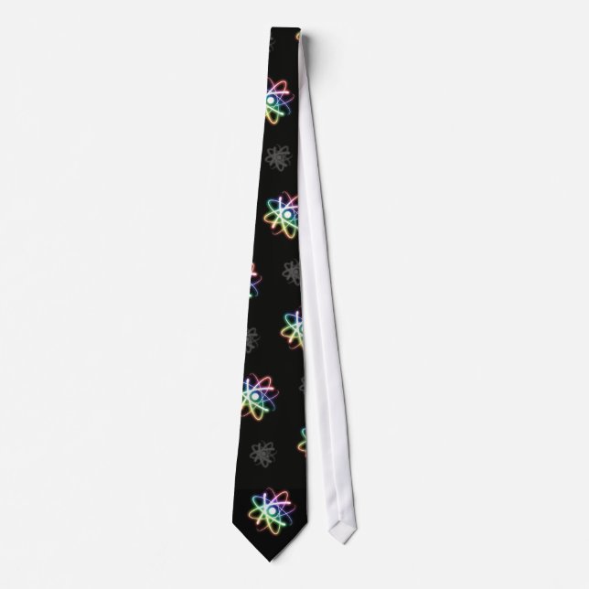 Colourful Glowing Atoms Pattern | Black Geek Gifts Tie (Front)
