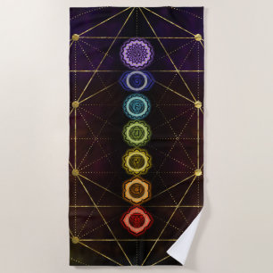 Colourful Glowing  Chakras Beach Towel