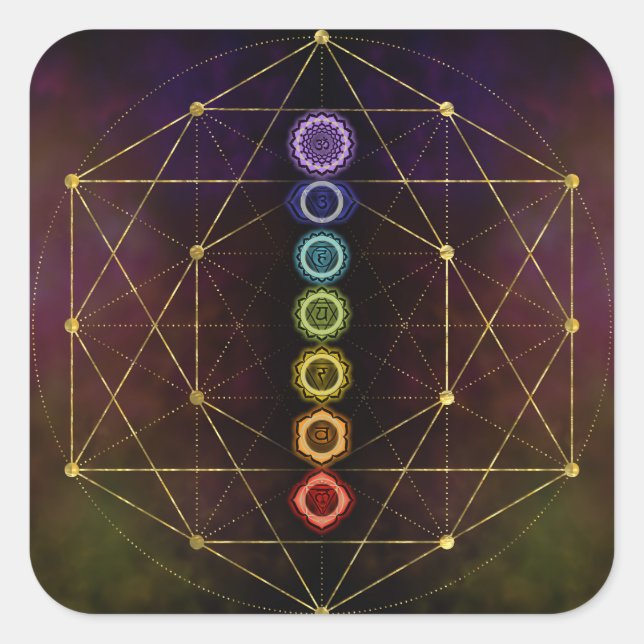 Colourful Glowing  Chakras Square Sticker (Front)