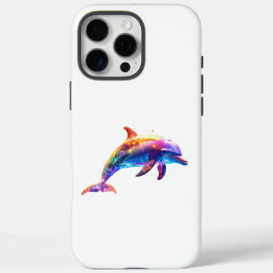 Colourful Glowing Dolphin Art – Vibrant Neon Ocean iPhone 16 Pro Max Case