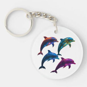 Colourful Glowing Dolphins Art Key Ring