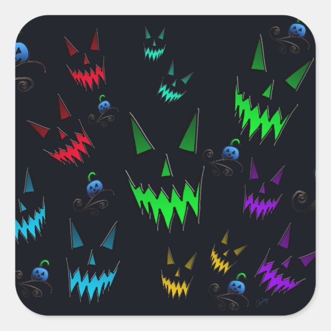 Colourful Glowing Jack O' Lanterns Square Sticker (Front)