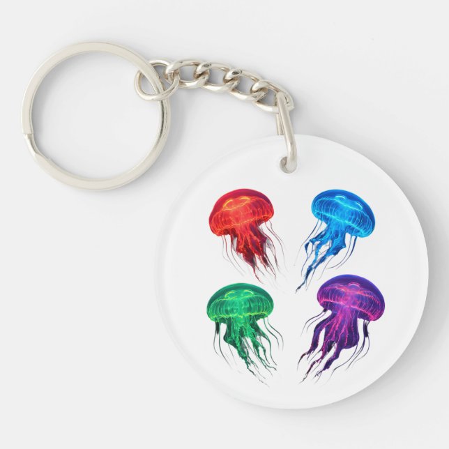 Colourful Glowing Jellyfish Art Key Ring (Front)