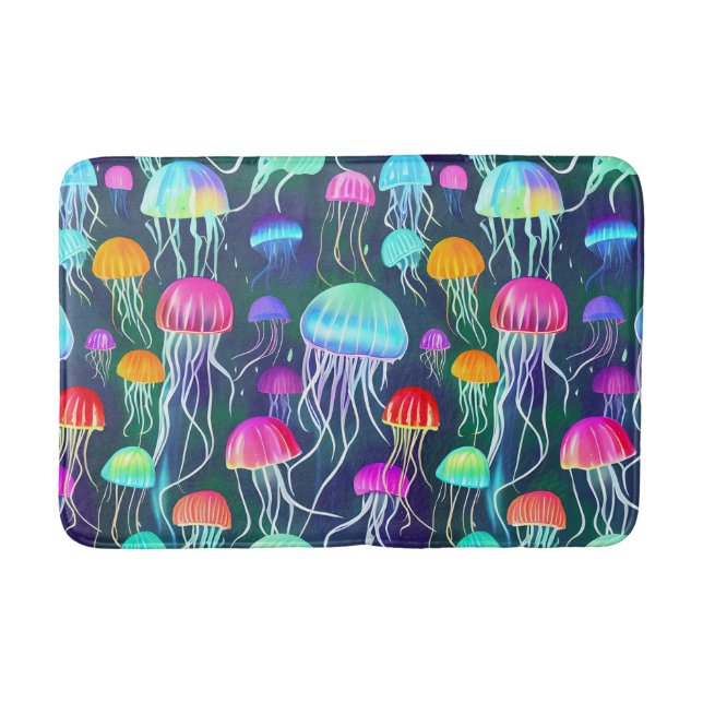 Colourful Glowing Jellyfish Bath Mat (Front)
