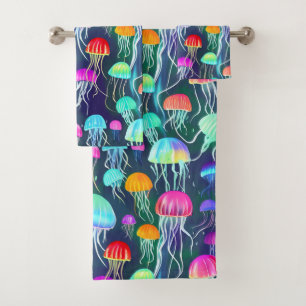 Colourful Glowing Jellyfish Bath Towel Set