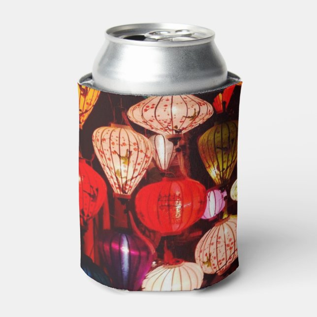 Colourful Glowing Ornate Lanterns Can Cooler (Can Front)