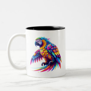 Colourful glowing parrot Two-Tone coffee mug