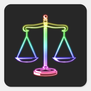 Colourful Glowing Scales of Justice   Law Square Sticker