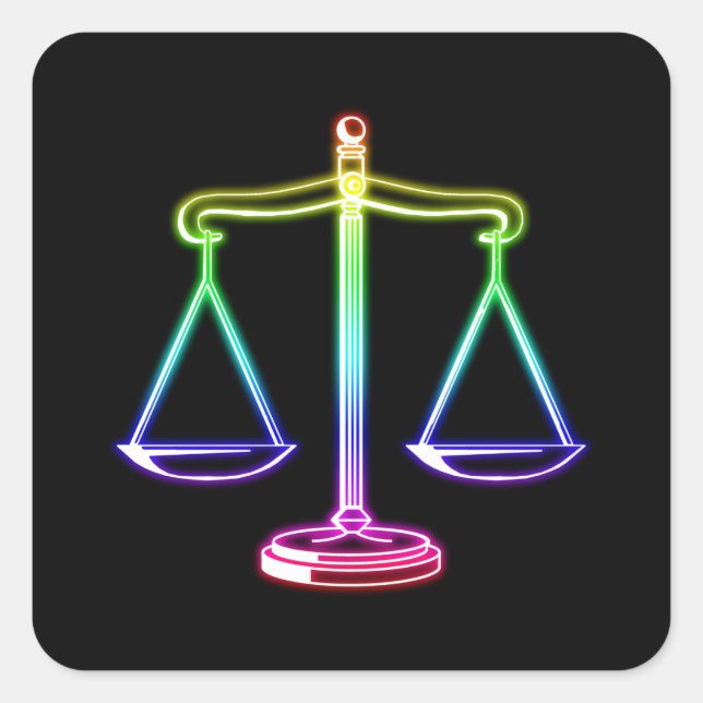 Colourful Glowing Scales of Justice | Law Square Sticker (Front)
