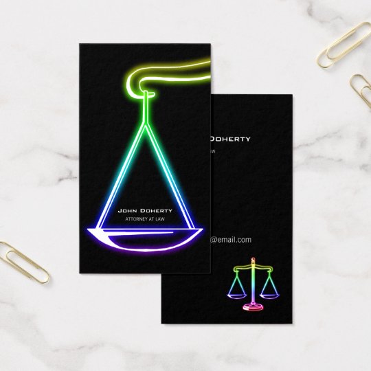 Colourful Glowing Scales of Justice | Lawyer Business Card