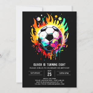 Colourful Goal Watercolor Soccer Birthday Invitation