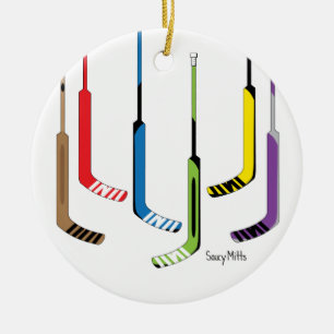 Colourful Goalie Hockey Sticks Ceramic Tree Decoration