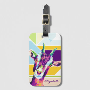 Colourful Goat Pop Art Personalised Luggage Tag