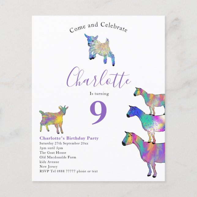 Colourful Goat Themed Birthday Party Budget Flyer (Front)