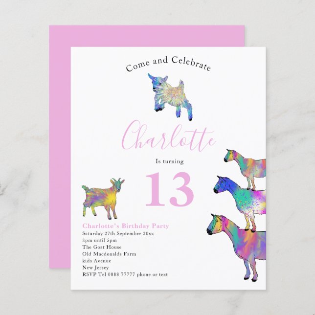 Colourful Goat Themed Birthday Party Pink (Front/Back)