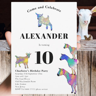 Colourful Goats 10th Birthday Party Invitation