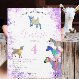 Colourful Goats Girls Birthday Party Invitation Postcard