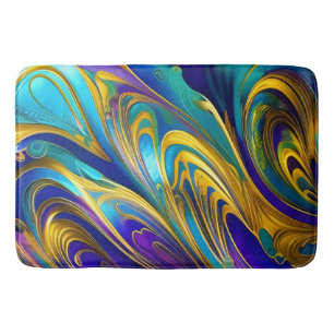 Colourful Gold Abstract Blue Purple Ribbons Bath Mat