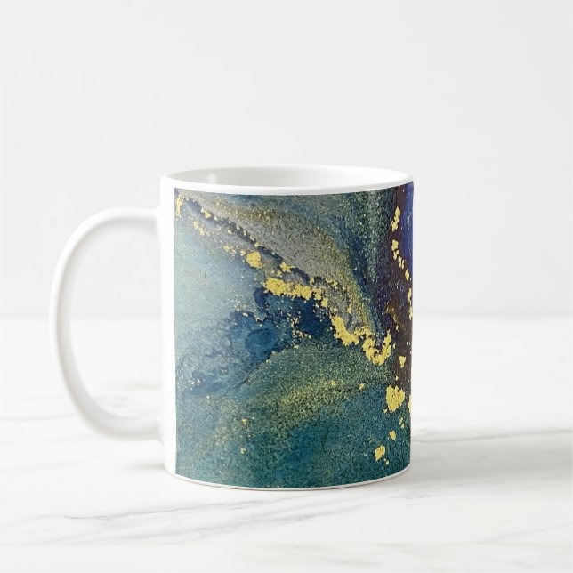Colourful, Gold Alcohol Ink Liquid Abstract Art Coffee Mug (Left)