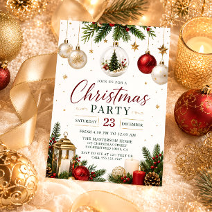 Colourful Gold Baubles and Tree Branches Christmas Invitation