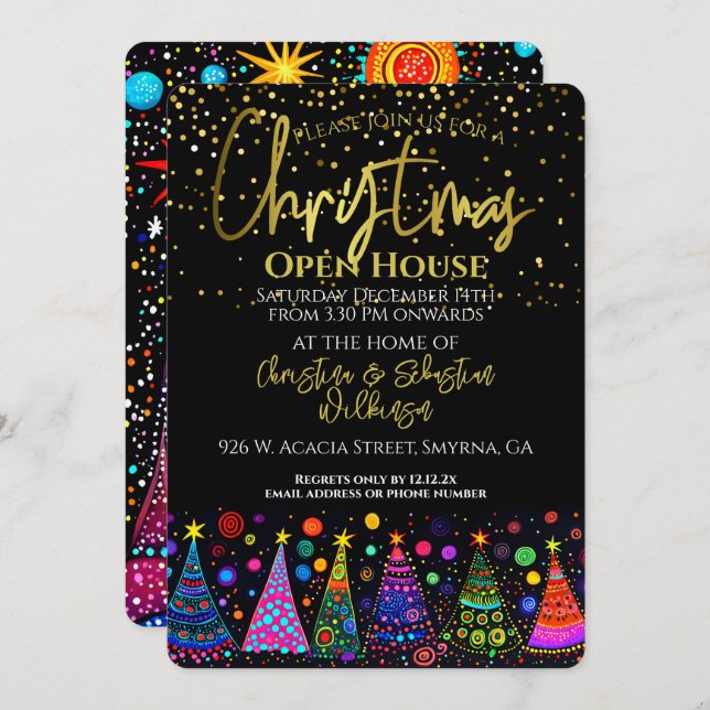 Colourful Gold Black Christmas Open House Invitation (Front/Back)