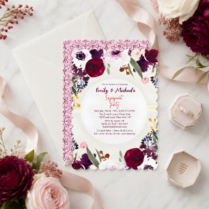 Colourful Gold Bold Floral Blooms Engagement Party Invitation