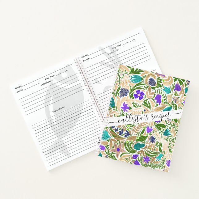 Colourful Gold Floral Leaf Illustration Pattern Notebook (Inside)