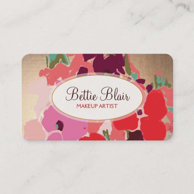 Colourful Gold Floral Makeup Artist Elegant Salon Business Card (Front)
