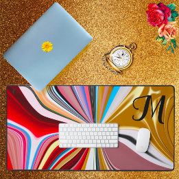Colourful Gold Flower Monogram Liquify Abstract  Desk Mat